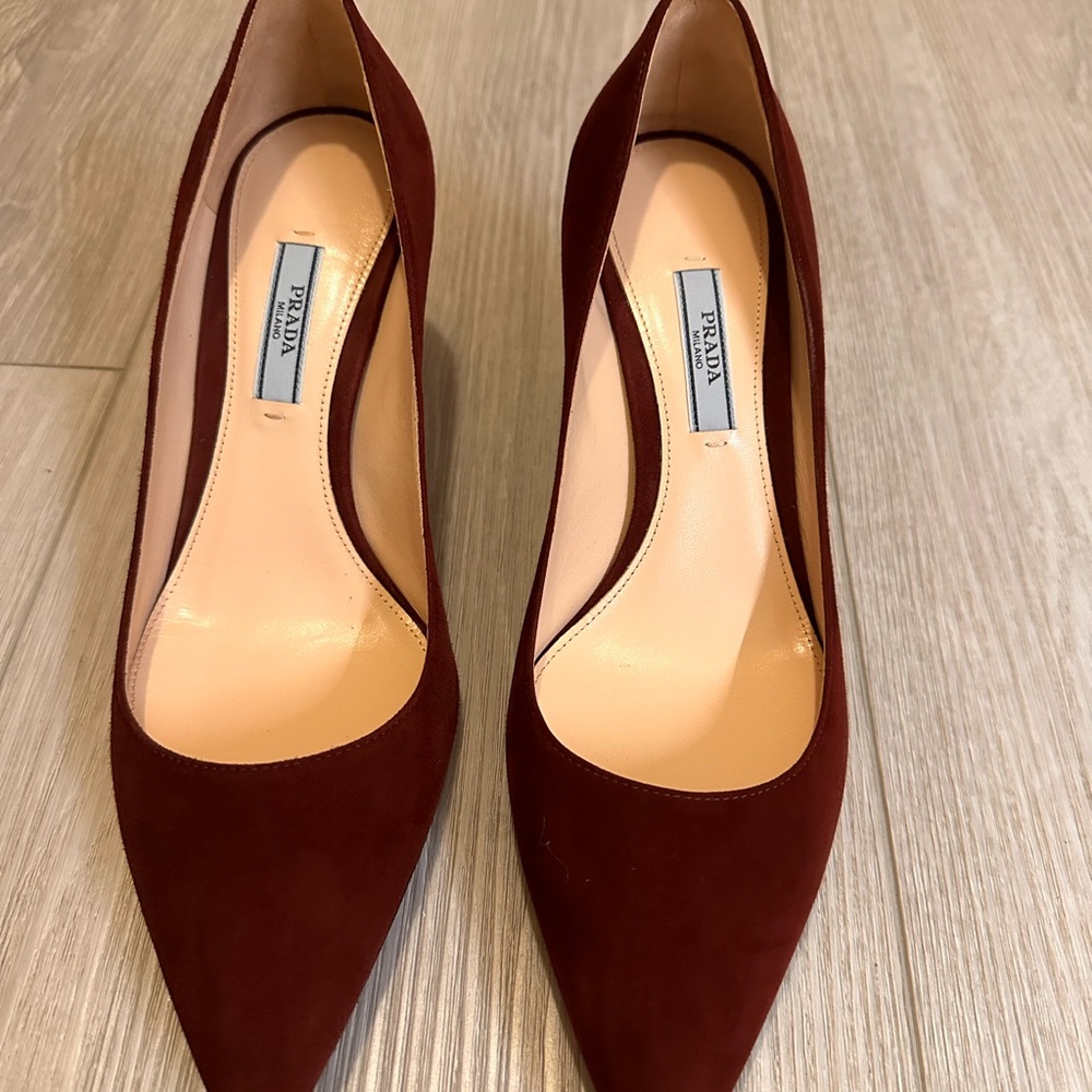 Prada Women's Rich Burgundy Suede Heels